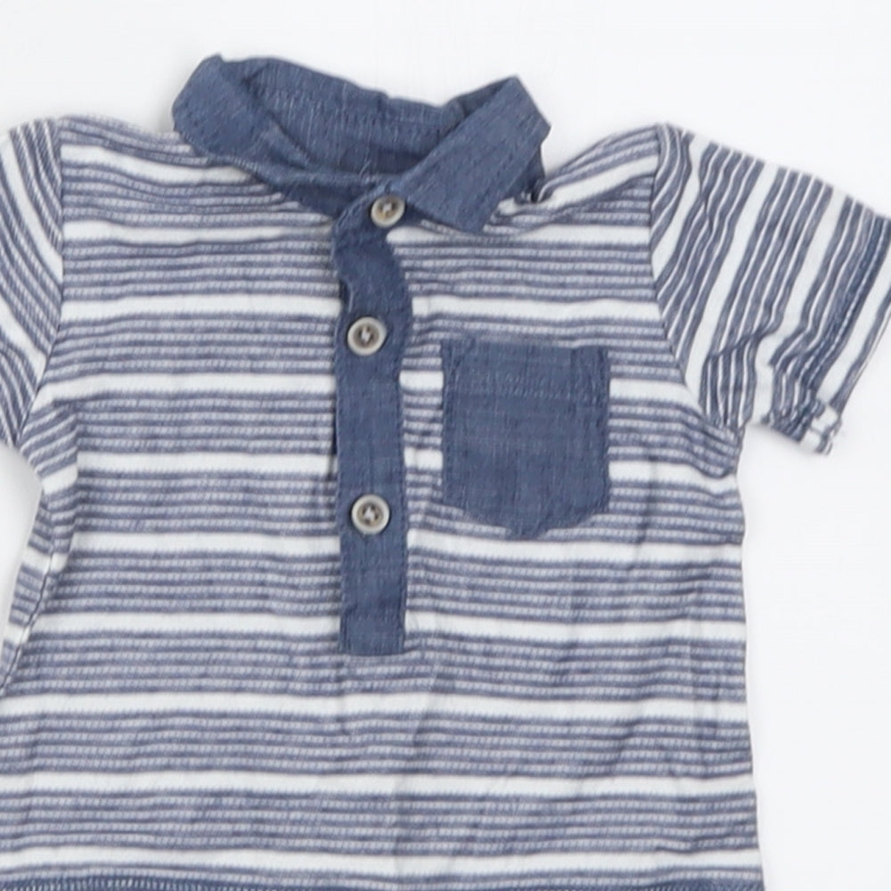 George Boys Blue Striped Cotton Romper One-Piece Size 0-3 Months  Button