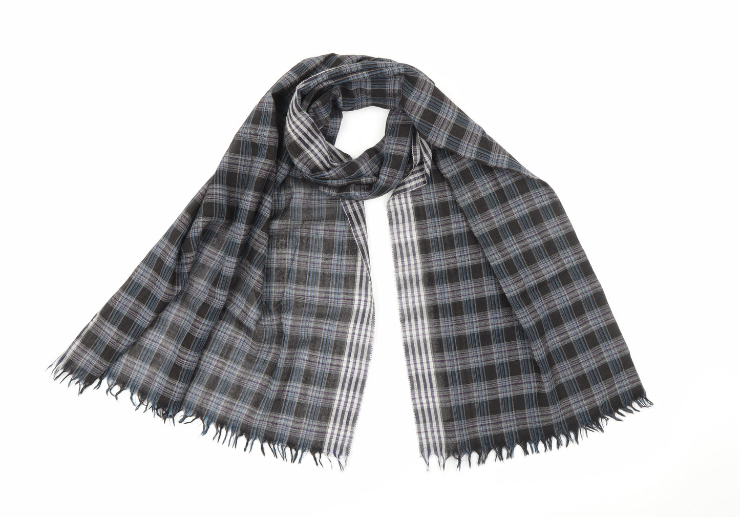 Roberts Unisex Black Plaid Wool Scarf  One Size