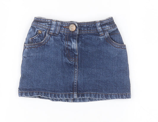 NEXT Girls Blue  100% Cotton Mini Skirt Size 3 Years  Regular Zip - Missing belt