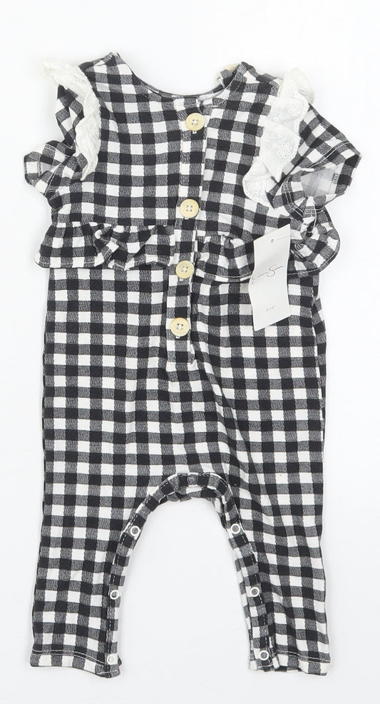 Jessica Simpson Girls Black Check Cotton Coverall One-Piece Size 3-6 Months  Button