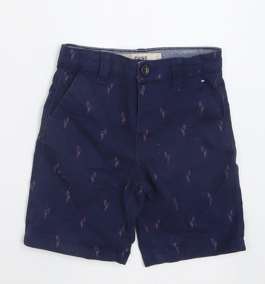 Denim & Co. Boys Blue Geometric Cotton Chino Shorts Size 3-4 Years  Regular Buckle - Flamingo