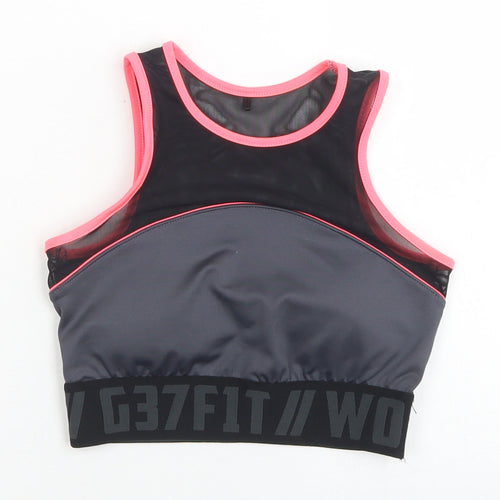 Workout Womens Black Colourblock Polyester Cropped Tank Size 6 Round Neck