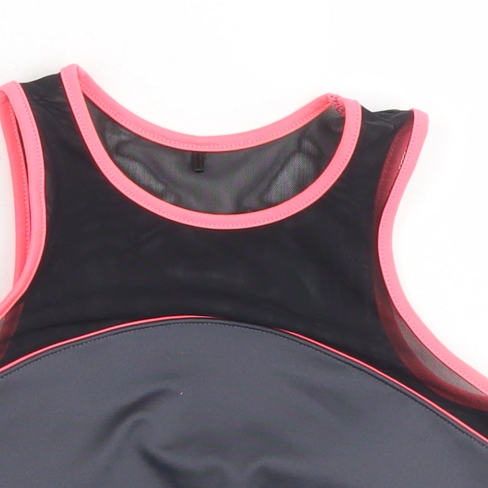Workout Womens Black Colourblock Polyester Cropped Tank Size 6 Round Neck