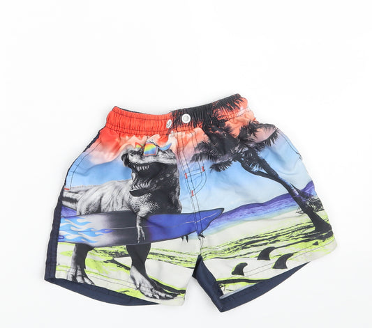 Dunnes Stores Boys Blue Animal Print 100% Polyester Sweat Shorts Size 7 Years  Regular  - Dinosaur