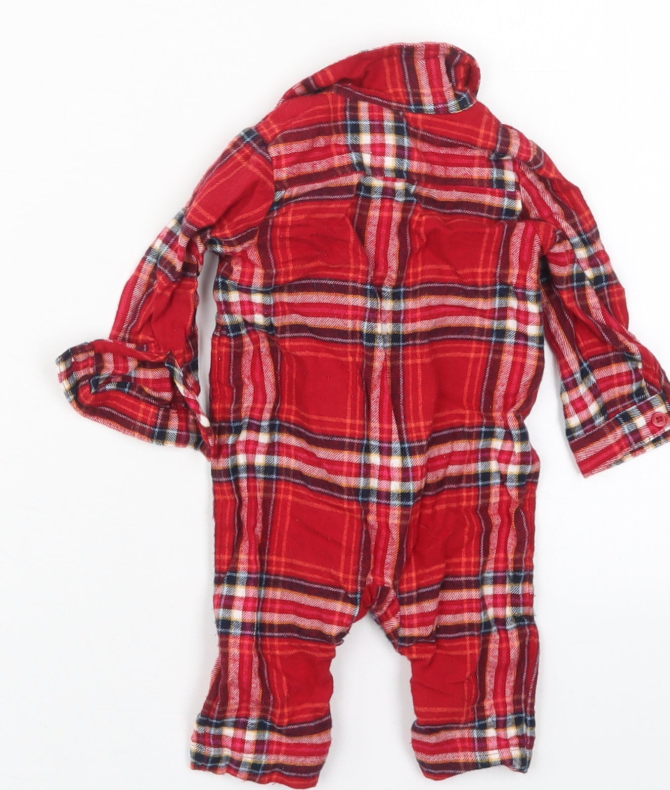 Marks and Spencer Baby Red Check Cotton Coverall One-Piece Size 0-3 Months  Button