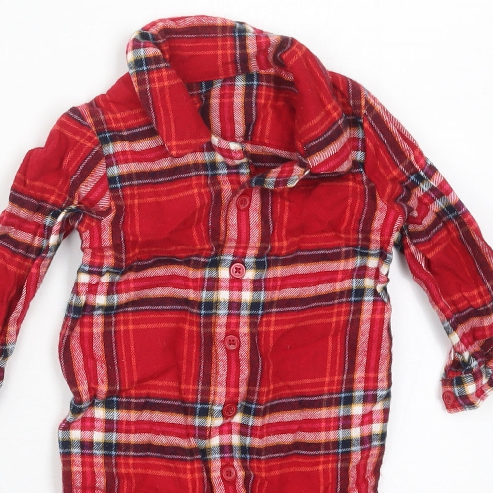 Marks and Spencer Baby Red Check Cotton Coverall One-Piece Size 0-3 Months  Button