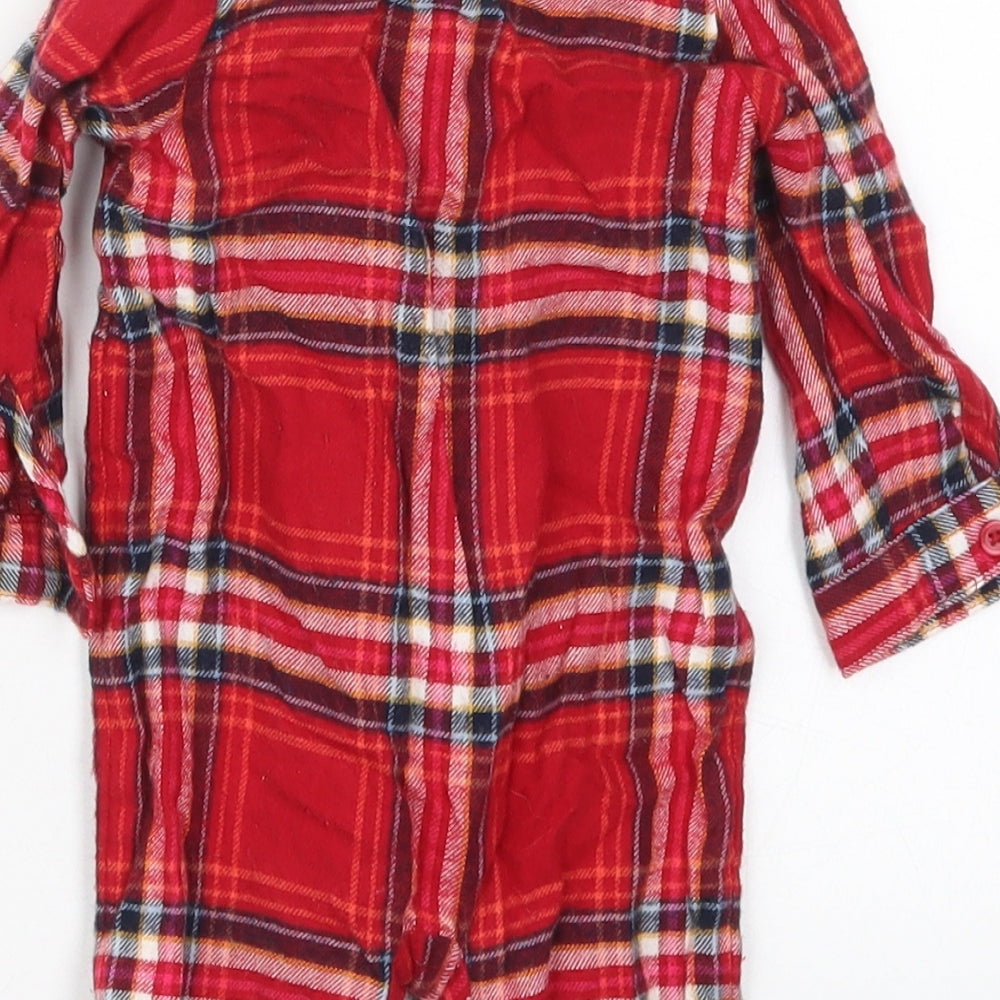 Marks and Spencer Baby Red Check Cotton Coverall One-Piece Size 0-3 Months  Button