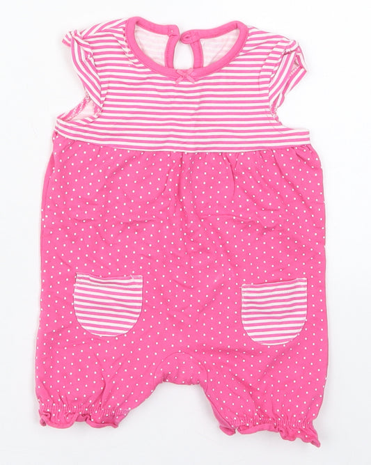 George Girls Pink Polka Dot Cotton Romper One-Piece Size 0-3 Months  Button - Striped