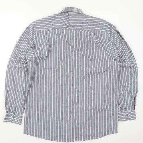Cedar Wood State Mens Grey Striped Cotton  Dress Shirt Size 16.5 Collared Button