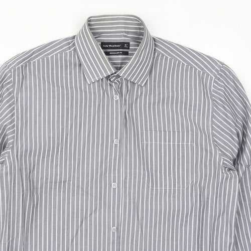 Cedar Wood State Mens Grey Striped Cotton  Dress Shirt Size 16.5 Collared Button