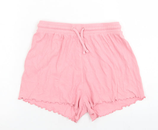 George Girls Pink  Cotton Sweat Shorts Size 9-10 Years  Regular Drawstring - Lettuce edging