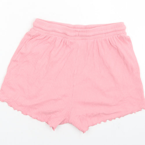 George Girls Pink  Cotton Sweat Shorts Size 9-10 Years  Regular Drawstring - Lettuce edging