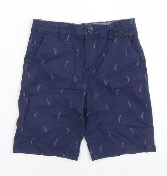 Denim Co Boys Blue Geometric Cotton Chino Shorts Size 6-7 Years  Regular  - Flamingo Print