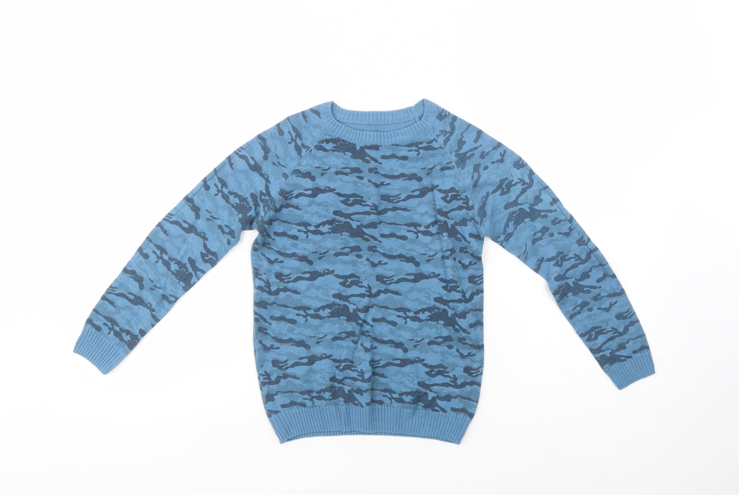 Pep &  Co Boys Blue Crew Neck Camouflage Acrylic Pullover Jumper Size 7-8 Years  Pullover