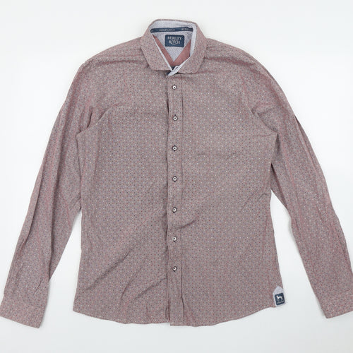 Bewley & Ritch Mens Red Polka Dot Cotton  Dress Shirt Size L Collared Button