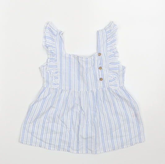 Jeff&Co Girls White Striped 100% Cotton A-Line  Size 5-6 Years  Square Neck Button