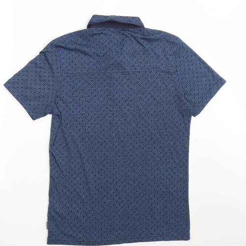 Mish Mash Mens Blue Geometric Polyester  Polo Size S Collared Button
