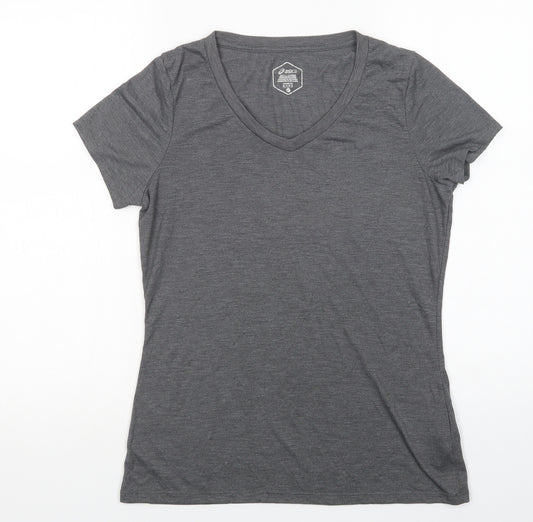 ASICS Womens Grey  Polyester Basic T-Shirt Size M V-Neck Pullover