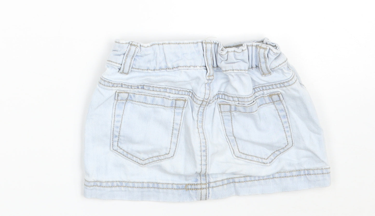 United Colors of Benetton Girls Blue  100% Cotton Mini Skirt Size 2 Years  Slim Zip