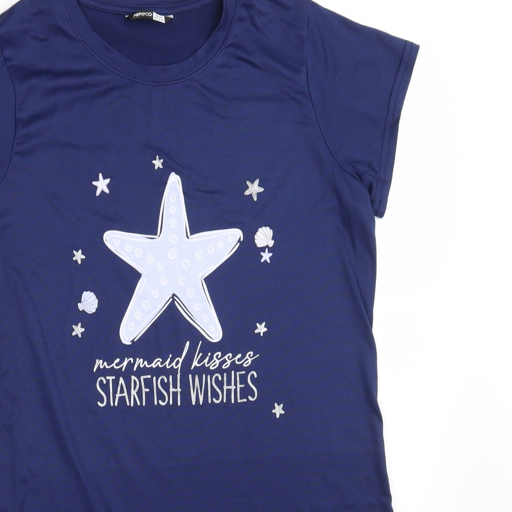 Pep&Co Womens Blue Solid Polyester Top Nightshirt Size 8   - Starfish Wishes