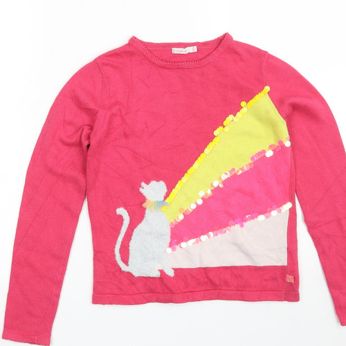 Billieblush Girls Pink Crew Neck Colourblock Polyamide Pullover Jumper Size 12 Years  Pullover - Cat
