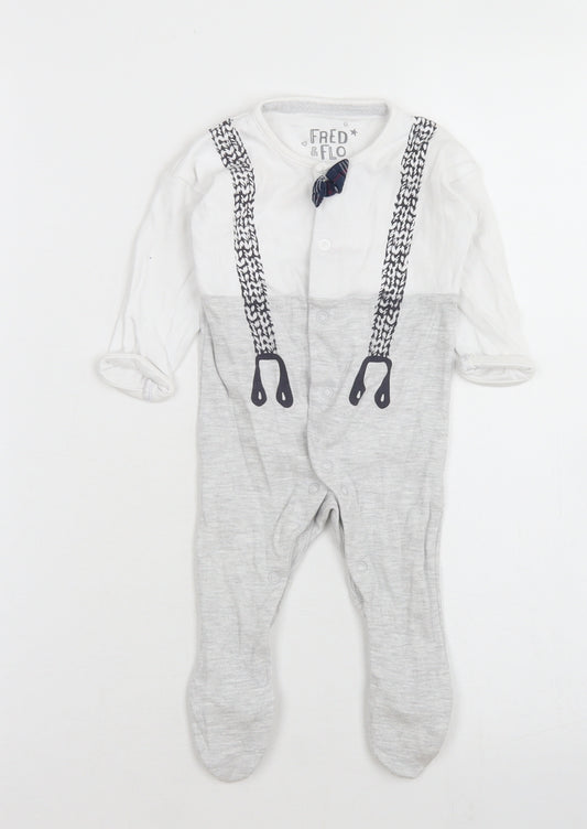 Fred & Flo Boys Grey Colourblock Cotton Babygrow One-Piece Size 0-3 Months  Snap