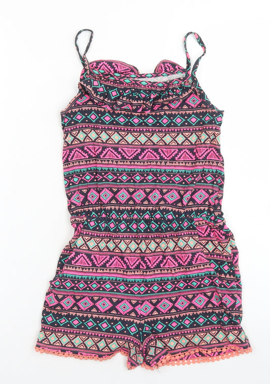 Young Dimension Girls Pink Geometric Cotton Playsuit One-Piece Size 8-9 Years   - Aztec Print