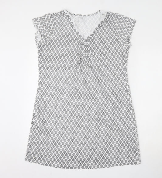 Matalan Womens White Geometric 100% Cotton Top Nightshirt Size M