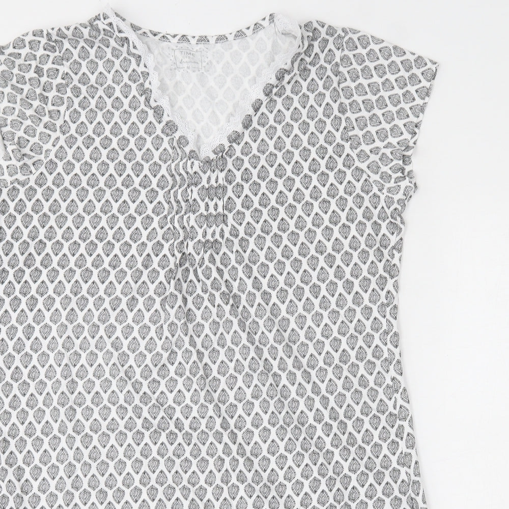 Matalan Womens White Geometric 100% Cotton Top Nightshirt Size M