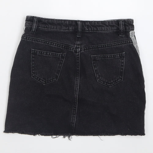 Primark Girls Black  Cotton A-Line Skirt Size 8-9 Years  Regular Button