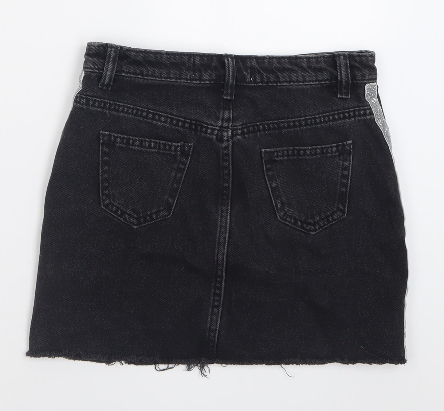 Primark Girls Black  Cotton A-Line Skirt Size 8-9 Years  Regular Button