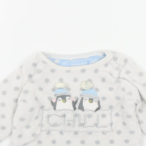 Primark Girls Grey Polka Dot Polyester Top Pyjama Top Size 3-4 Years   - 'Chill' Penguins