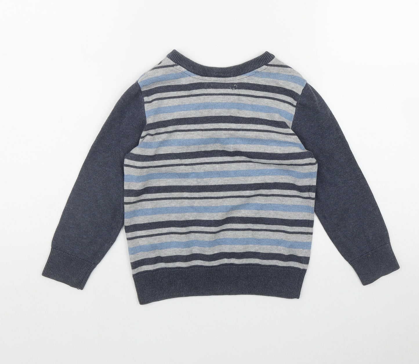 Matalan Boys Blue V-Neck Striped Cotton Pullover Jumper Size 5 Years  Button