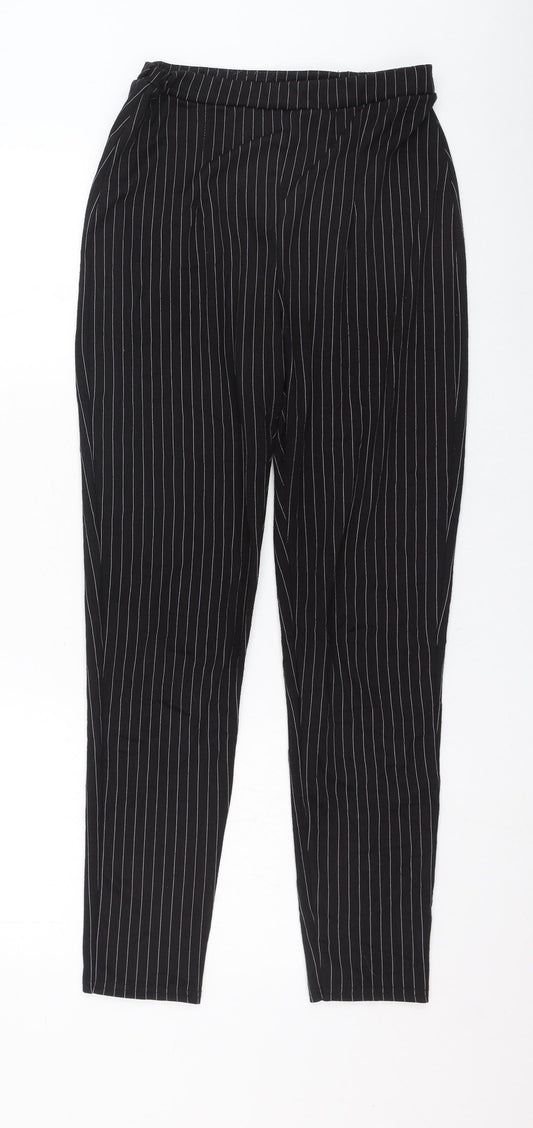 Boohoo Womens Black Striped Polyester Capri Leggings Size 10 L26 in