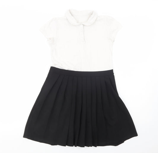 George Girls Black  Cotton Fit & Flare  Size 9-10 Years  Collared Button - School Wear