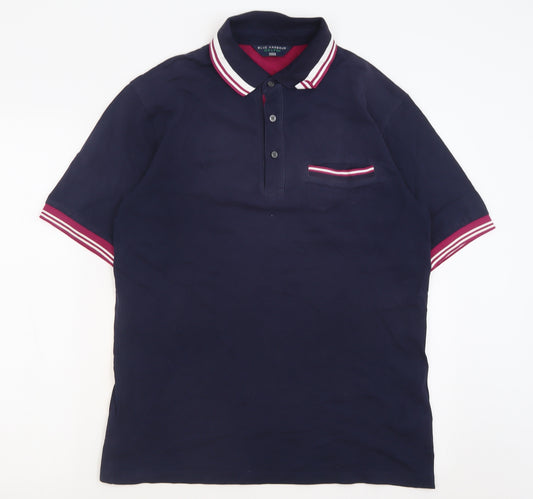 Blue Harbour Mens Blue Striped Cotton Basic Polo Size S Collared Button