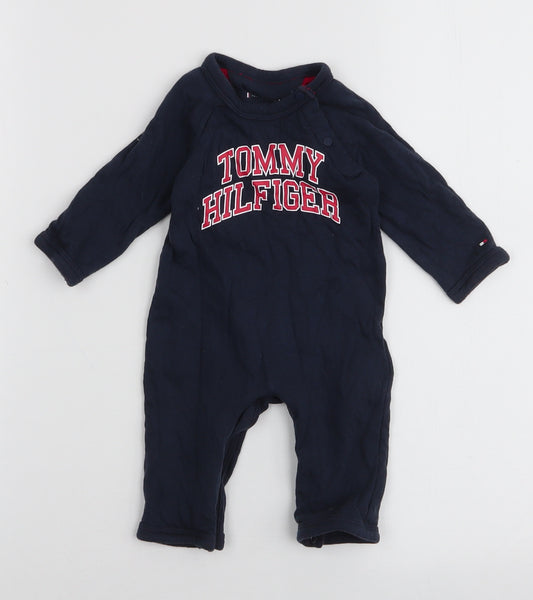 Tommy Hilfiger Boys Blue  100% Cotton Romper One-Piece Size 0-3 Months  Snap