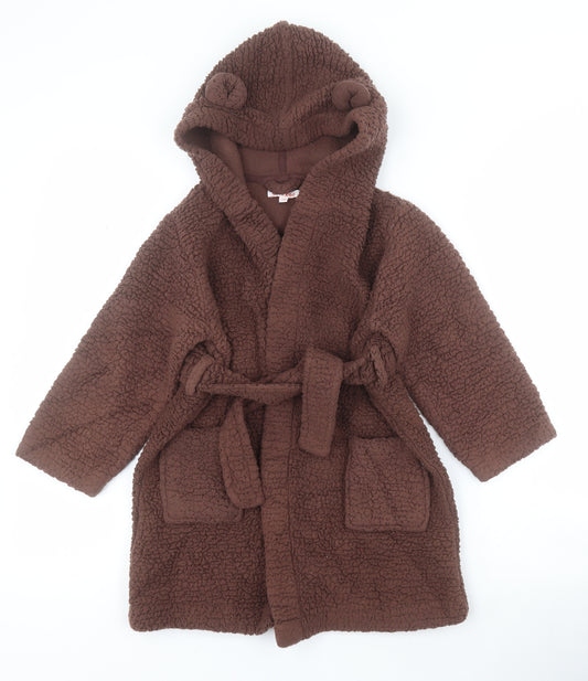 Bluezoo Boys Brown  Polyester  Robe Size 3-4 Years  Tie - Ears on hood