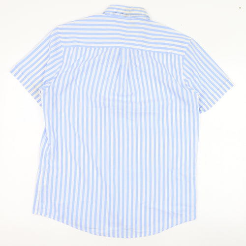 Pierre Cardin Mens Blue Striped Cotton  Dress Shirt Size M Collared Button