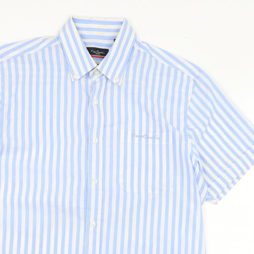 Pierre Cardin Mens Blue Striped Cotton  Dress Shirt Size M Collared Button