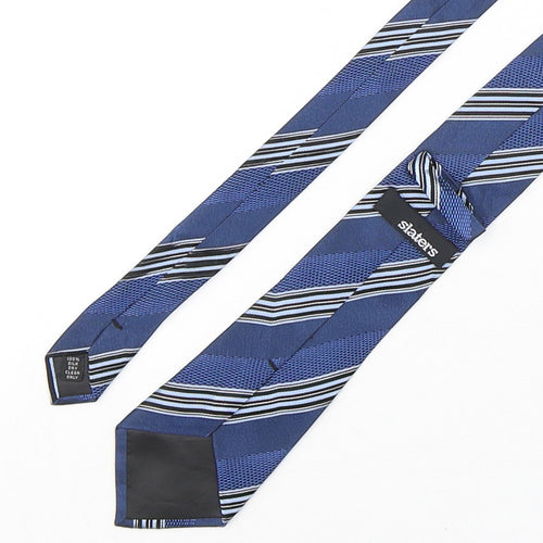 Slaters Mens Blue Striped Silk Pointed Tie One Size