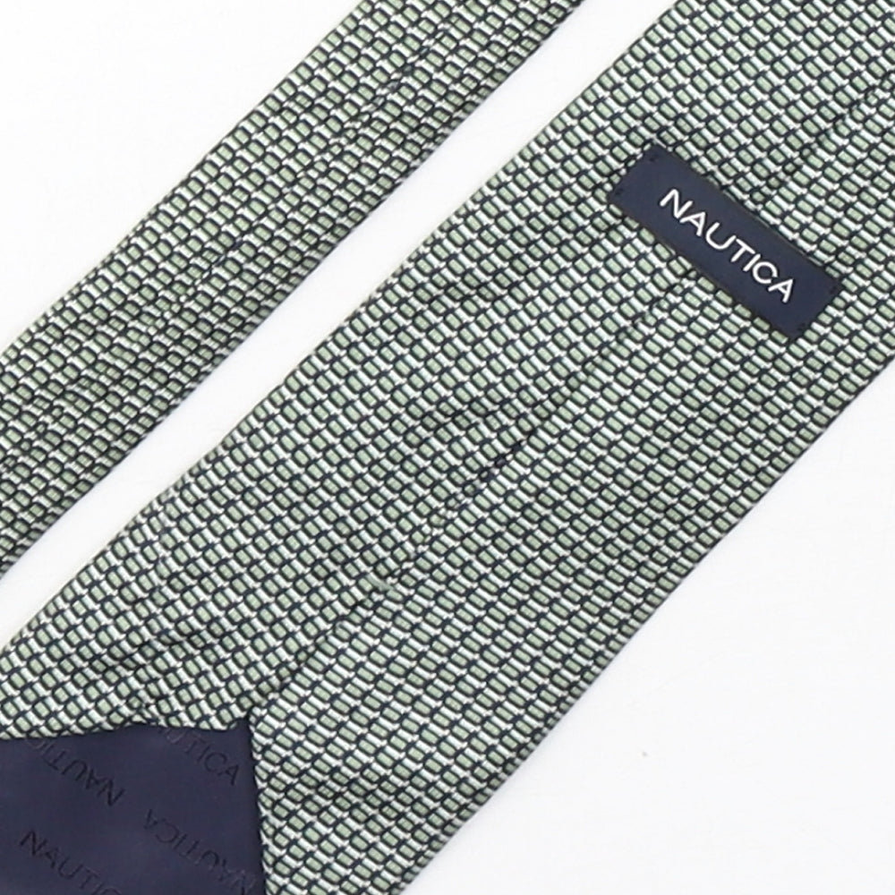 Nautica  Mens Green Geometric Silk Pointed Tie One Size