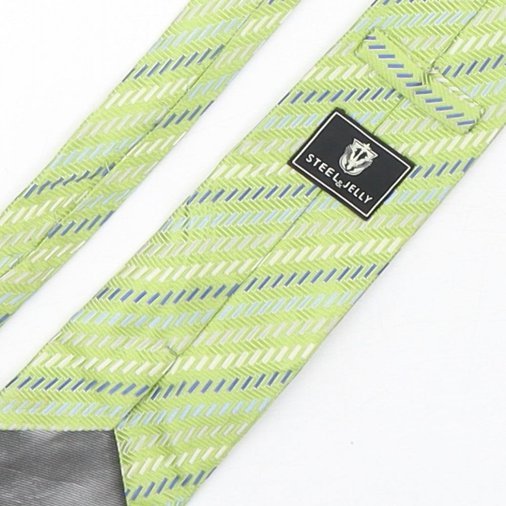 Steel & Jelly Mens Green Striped Silk Pointed Tie One Size