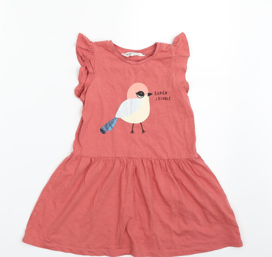 H&M Girls Pink  100% Cotton T-Shirt Dress  Size 2-3 Years  Crew Neck Pullover - Super Lovable