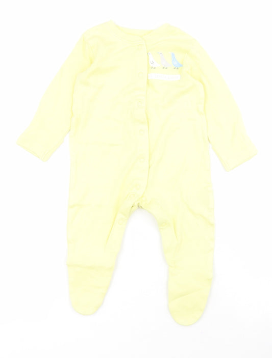 Mothercare Baby Yellow  100% Cotton Babygrow One-Piece Size 3-6 Months  Snap - 3 little geese