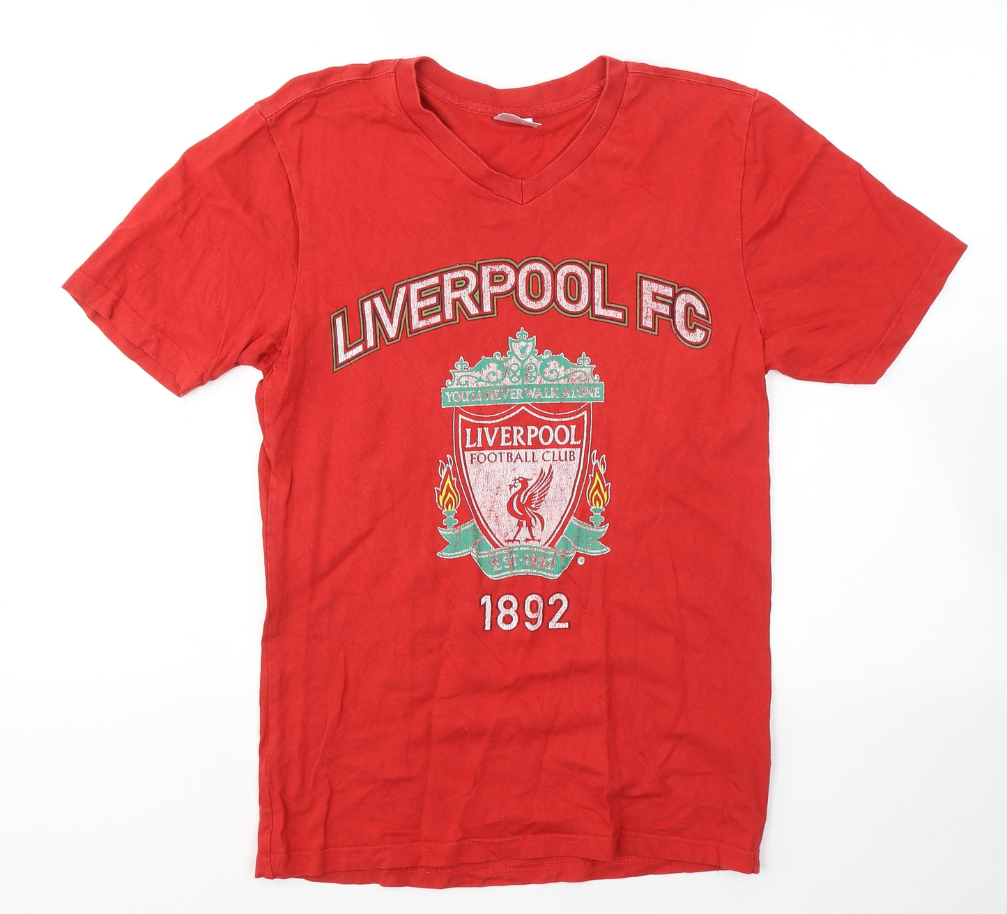Liverpool FC Mens Red  Cotton  T-Shirt Size S V-Neck  - 1892