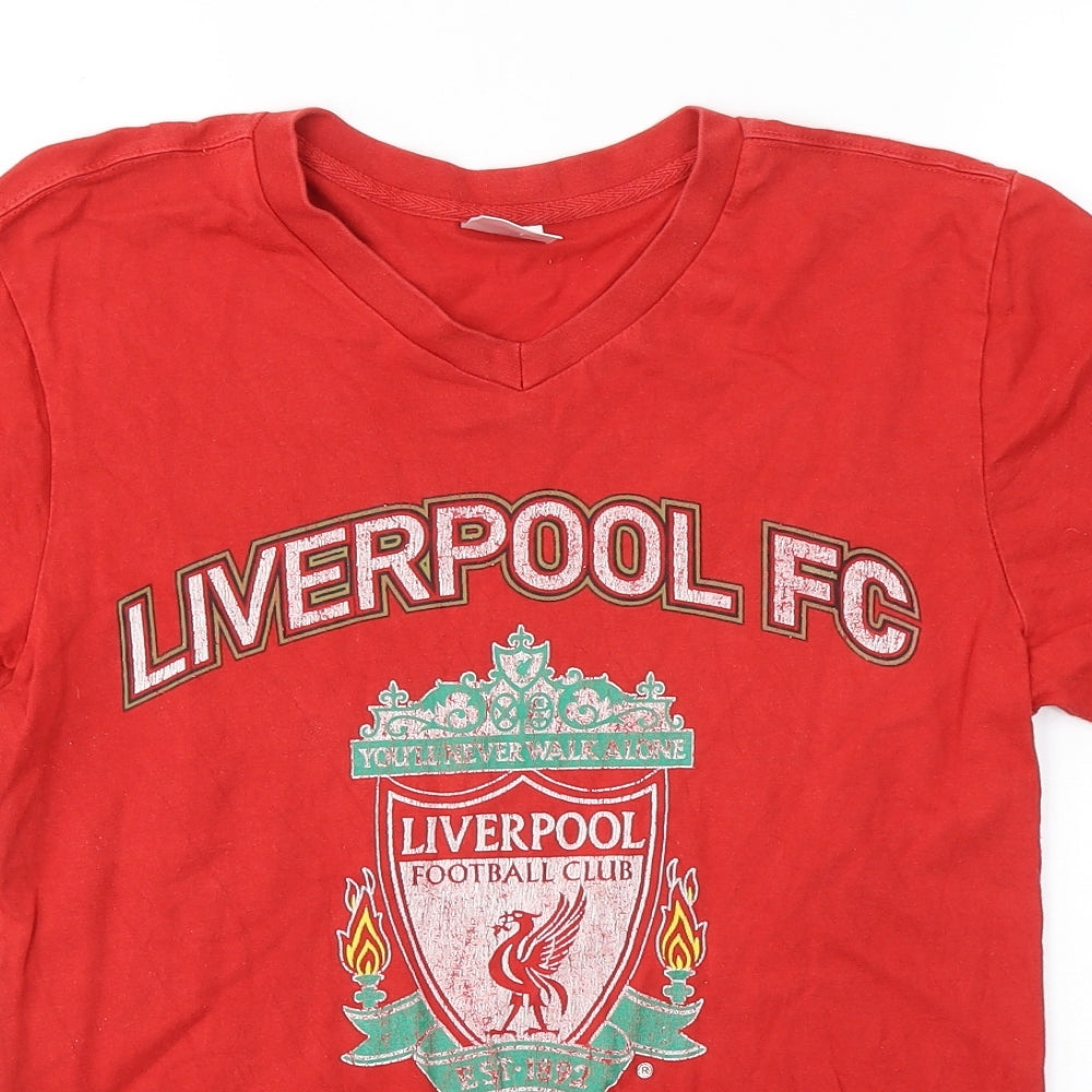 Liverpool FC Mens Red  Cotton  T-Shirt Size S V-Neck  - 1892