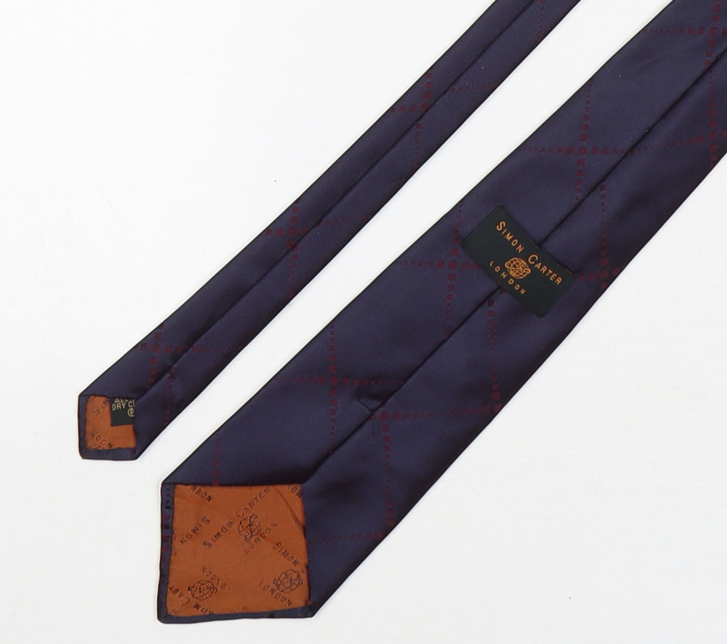 Simon Carter  Mens Purple Plaids & Checks Silk Pointed Tie One Size