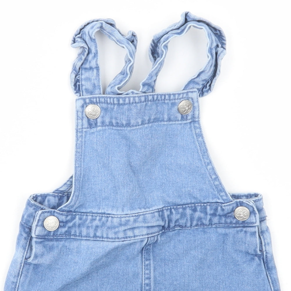 Dunnes Stores Girls Blue  Cotton Pinafore/Dungaree Dress  Size 2-3 Years  Square Neck Button