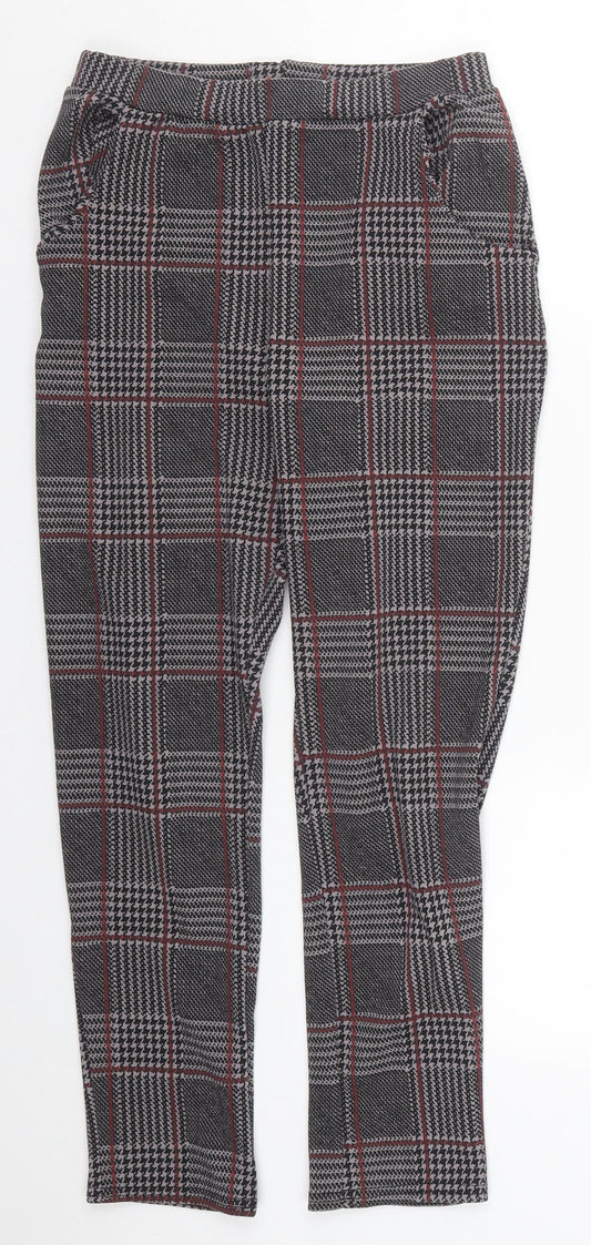 Boohoo Womens Grey Check Polyester Carrot Leggings Size 10 L24 in